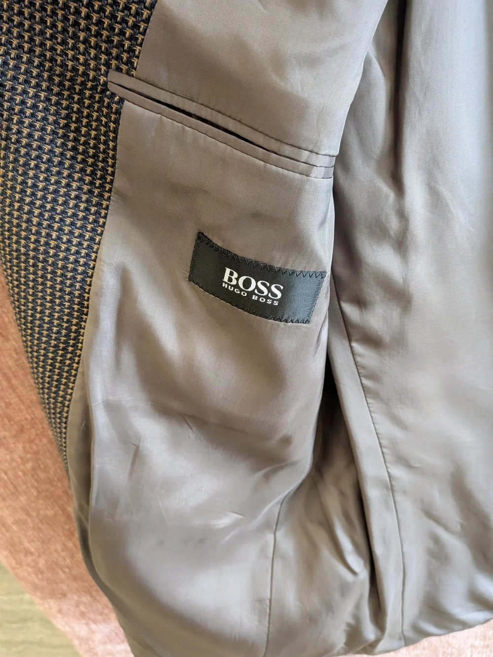 BOSS Men's Blazer with Taupe Lining and Black Label